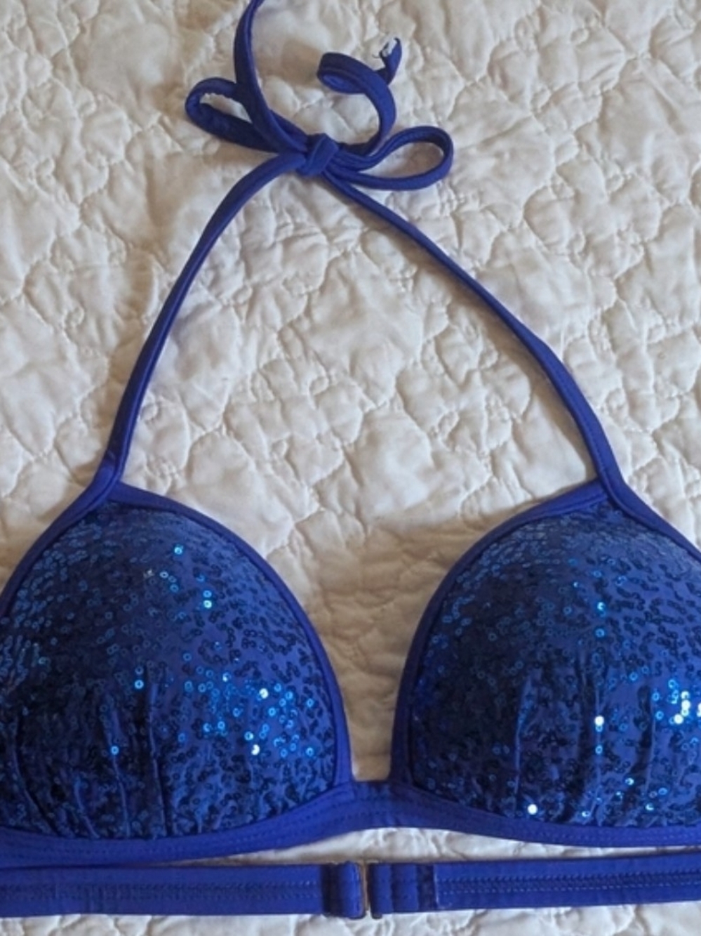VENUS Blue Sequin Halter Bikini Top